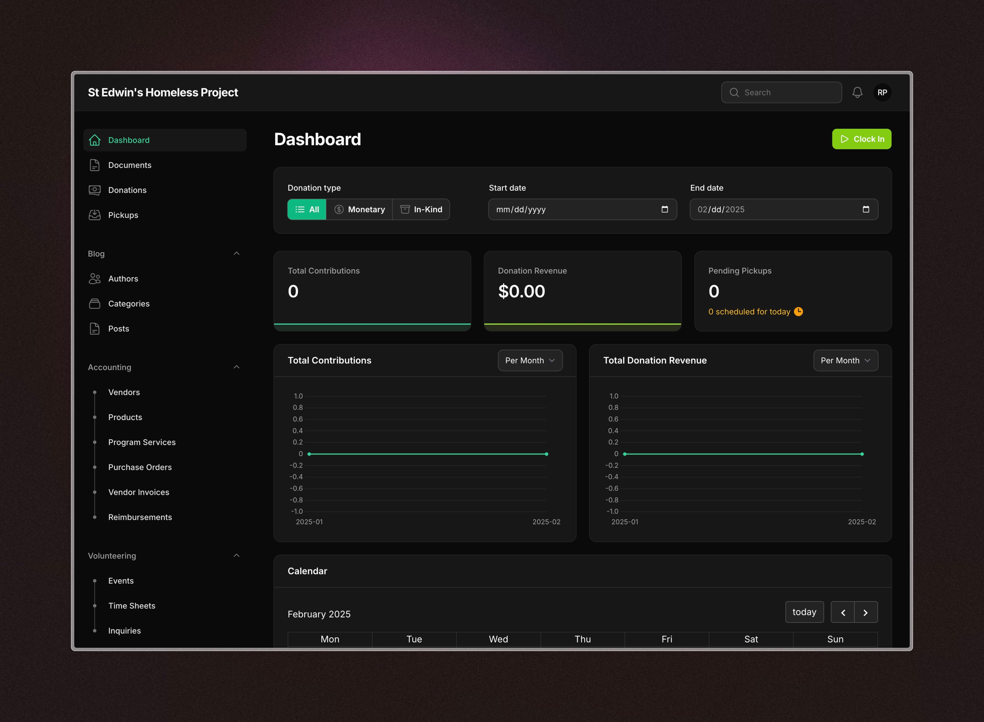 Volunteer dashboard